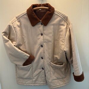 WARM! Women's Tan Barn Jacket with Brown Corderoy Accents.